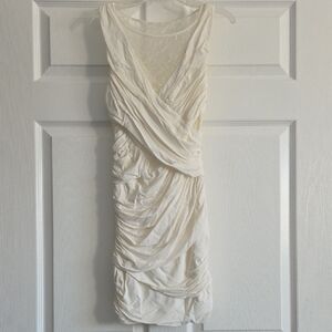 Bebe Cream Asymmetrical Bodycon Cocktail Dress